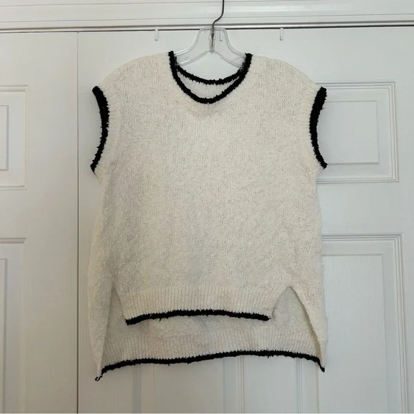 Anthropologie Maeve Marlena White and Black Textured Tank Top Sweater Size XS - Picture 2 of 4